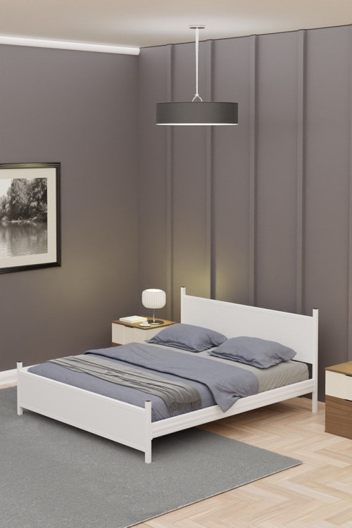 Gm 305 Modern Çift Kişilik Ahşap Metal Tamamı Beyaz Karyola 140X190