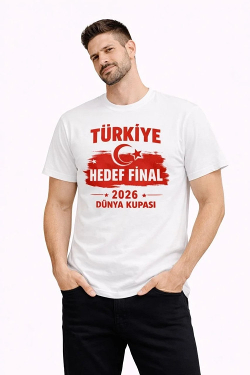 Erkek TÜRKİYE Baskılı Tişört Ay Yıldız 2026 Dünya Kupası Taraftar Forma T-Shirt - Beyaz