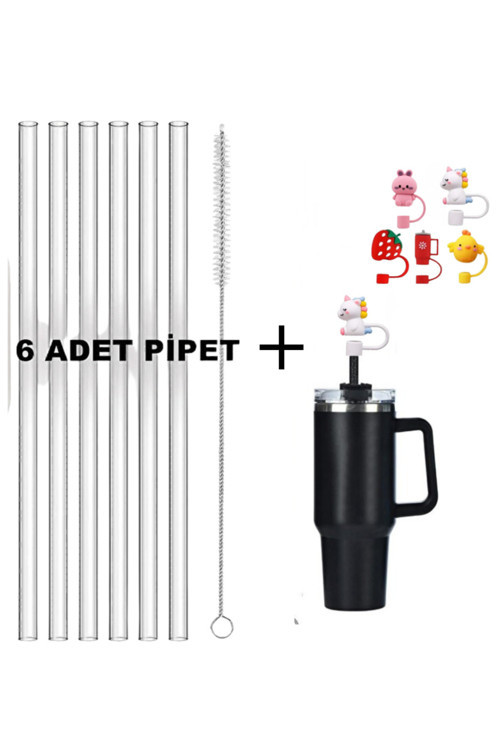 6 Adet Pipet Set Stanley Quencher Uyumlu H2.0 30/40 Oz Uyumlu Aksusuar Set Figür Pipet