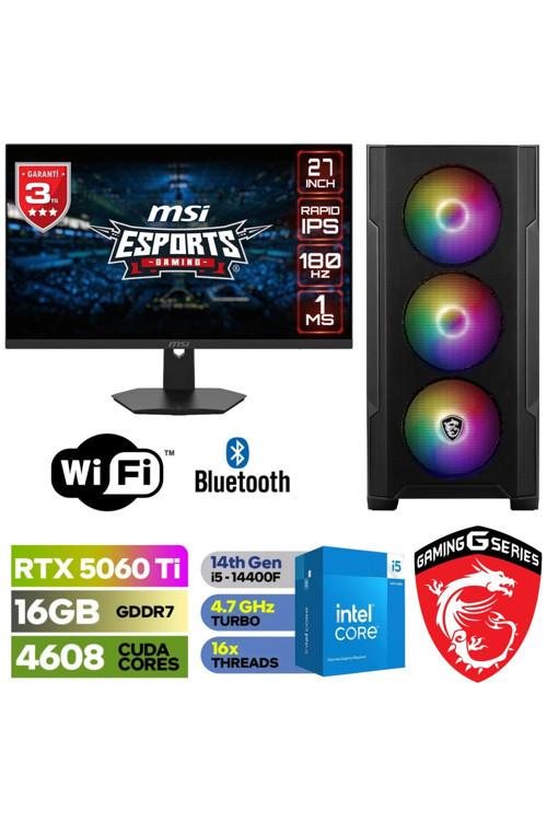 MSİ-ŞAFAK GAMİNG DDR5-27"180HZ 1 MS-RTX 5060Tİ 16GB -İ5 14400F-32 GB DDR5 RAM-1 TB M.2 SSD-WİNDOWS11
