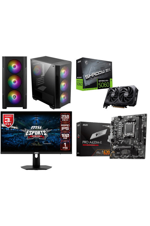 AMD Ryzen 5 7500F RTX 5060 8GB 23.8'' 180Hz 16GB RAM 500GB SSD DDR5 GAMİNG PC