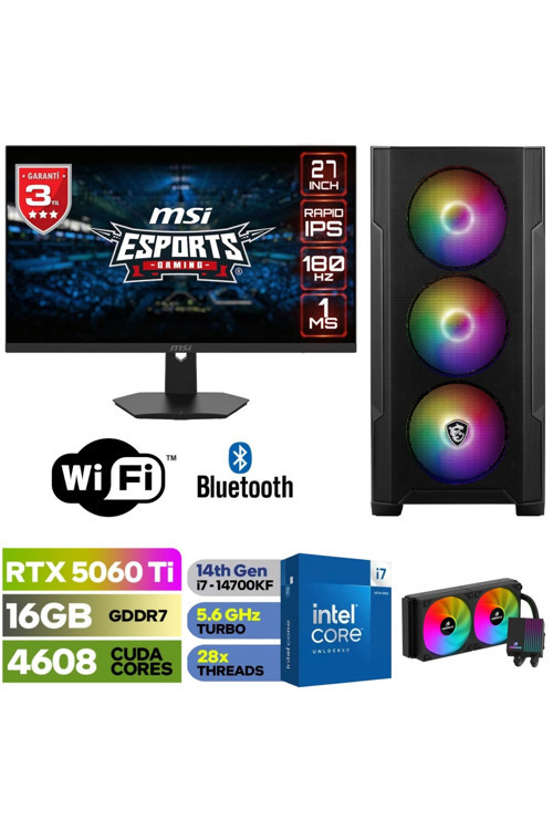 MSİ-GAMİNG DDR5-27"180HZ 1 MS-RTX 5060Tİ 16GB-İ7 14700KF-32GB DDR5 RAM-1 TB M.2 SSD-SIVI SOGUTMALI