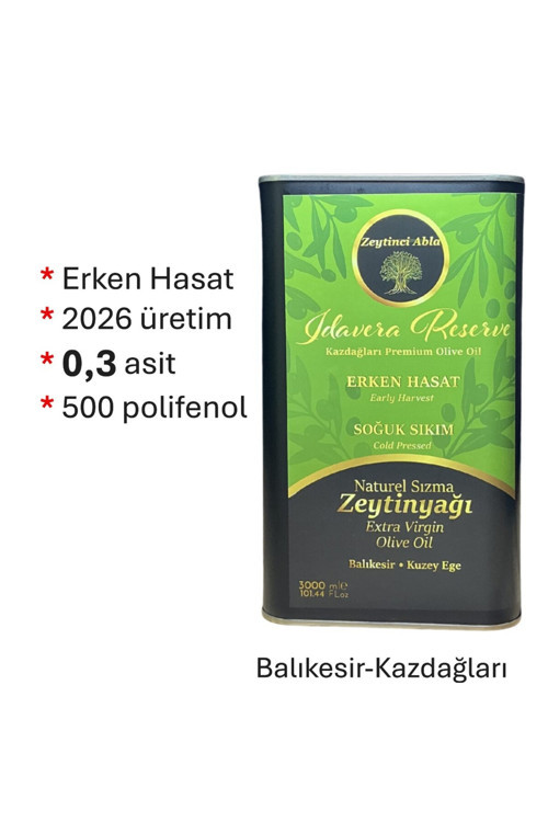 Premium Zeytinyağı 2026 Erken Hasat Soğuk Sıkım Natural Sızma 3 lt