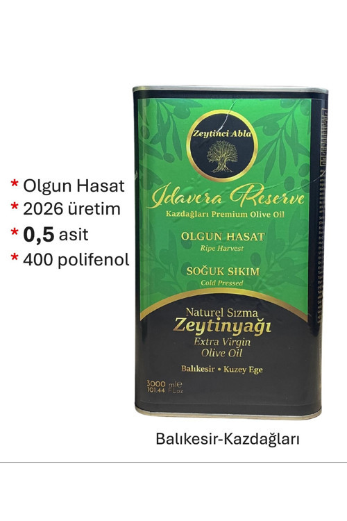 Premium Zeytinyağı 2026 Olgun Hasat Natural Sızma Soğuk Sıkım 3 Lt