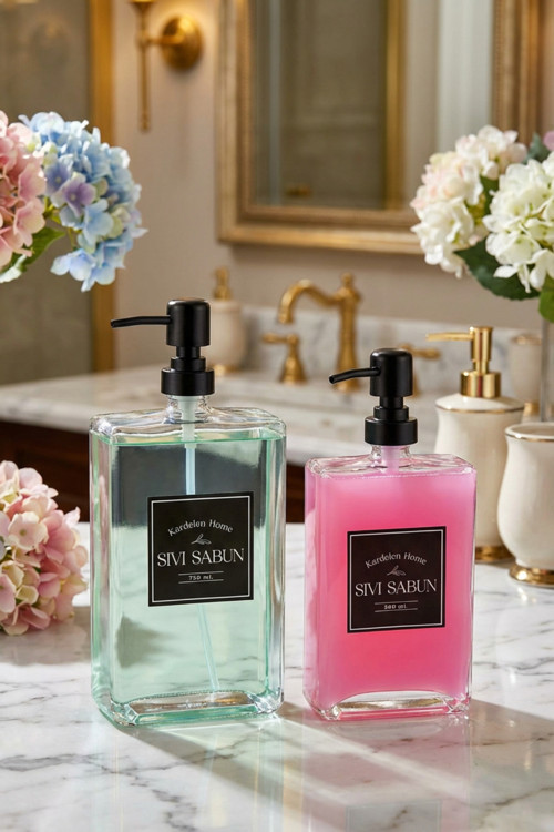 500 ml+750 ml İkili Modern ve Şık Tasarım Cam Sıvı Sabunluk