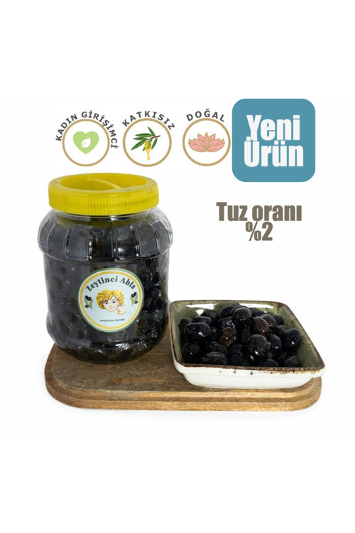 Siyah Zeytin Doğal Çevirme Yağlı Sele Tuzsuz - Az Tuzlu (Yeni Sezon) 1 kg
