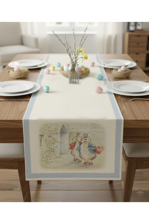 Easter Tavşanlar Pamuklu Masa Runner 0102– 50X150 Cm