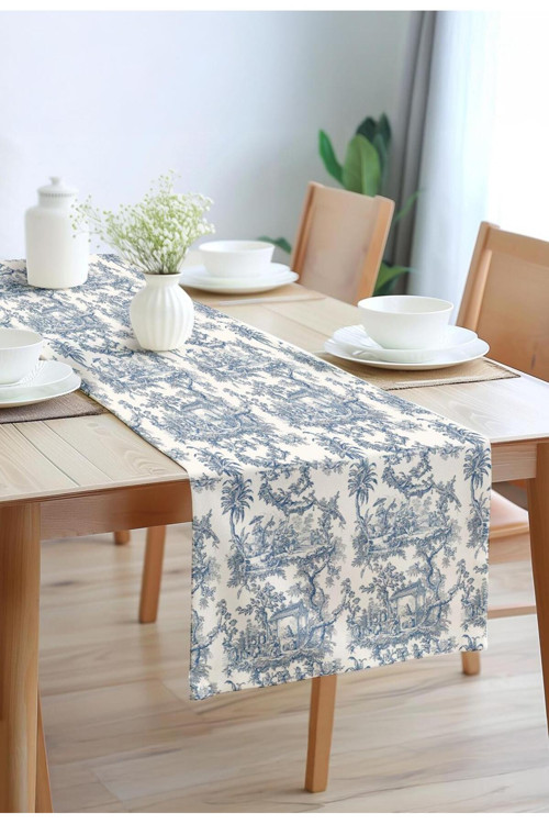 Zarif Panorama Pamuklu Masa Runner 0053– 50X150 Cm
