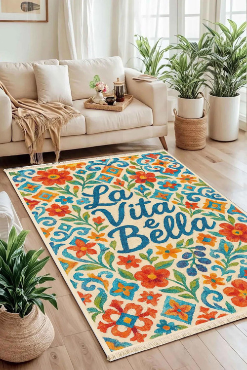 La Vita E Bella Akdeniz Temalı Baskılı Dokuma Taban Halı 270 Yng