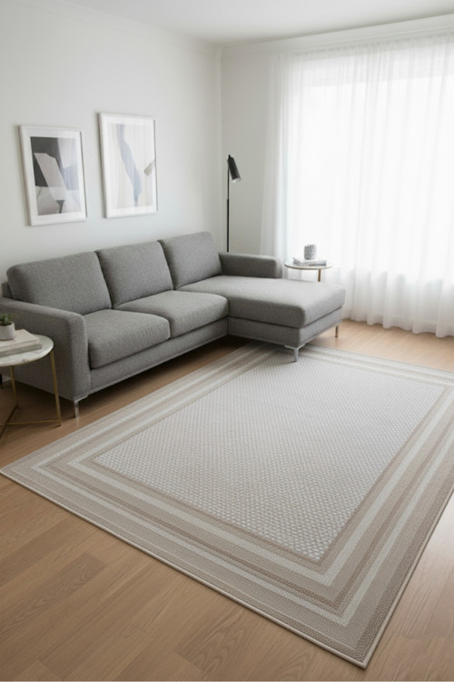 Krem Vizon Renk Modern Hasır Jüt Halı 3937A Krem Vizon