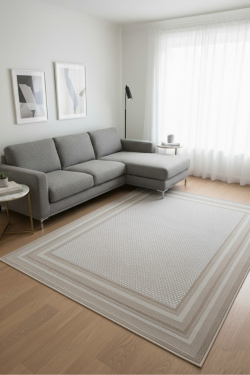 Krem Vizon Renk Modern Hasır Jüt Halı 3937A Krem Vizon