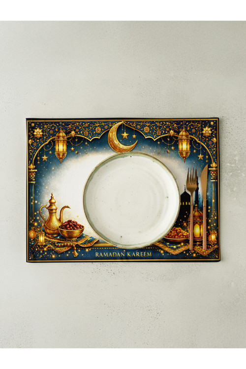 Lacivert Ramadan Kareem Pamuklu 4'Lü Amerikan Servis Takımı