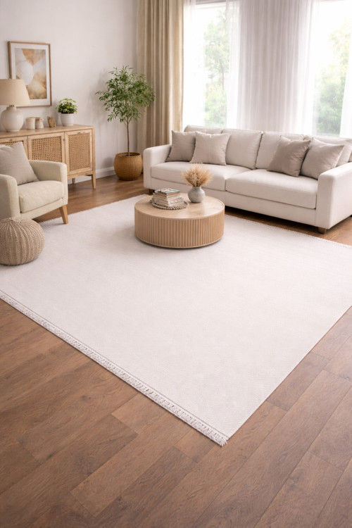 Okan Halı Krem Minimal Desenli | Kaymaz Taban, 5 mm İnce Halı | Mutfak, Antre, Balkon, Salon Halısı