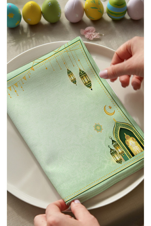 Pastel Green Ramadan Pamuklu 4'Lü Peçete Takımı