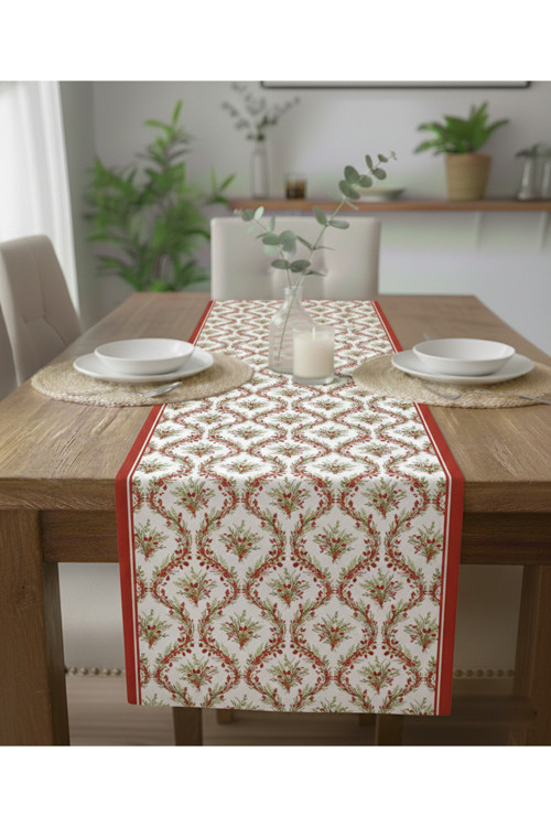 Yılbaşı Çelenkleri Pamuklu Masa Runner 0094– 50X150 Cm