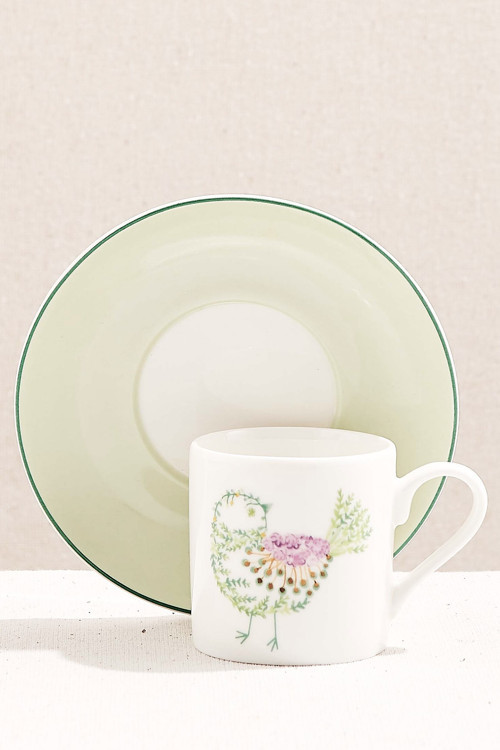 Yeşil Bird Art Porselen Espresso Fincanı - 1 Adet