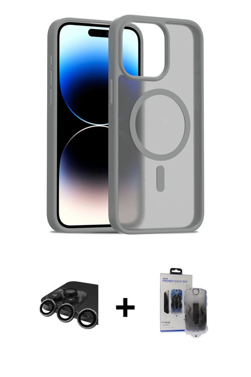 iPhone 15 Pro Max Kılıf Siluet Minimal Prime - Siyah Vanessa Magic Hayalet Cam + Titanyum Gri R