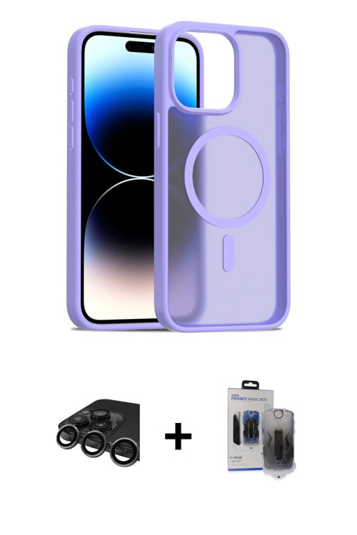 iPhone 15 Pro Max Kılıf Siluet Minimal Prime - Siyah Vanessa Magic Hayalet Cam + Titanyum Gri R