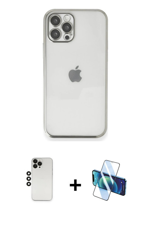 iPhone 12 Pro Kılıf Vadi Minimal - Siyah 3D Antistatik Seramik Nano Ekran Koruyucu + Siyah Shin