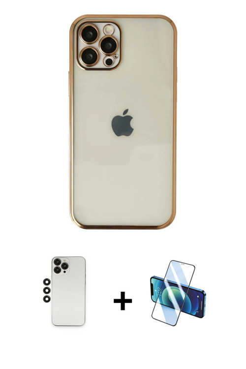 iPhone 12 Pro Kılıf Vadi Minimal - Siyah 3D Antistatik Seramik Nano Ekran Koruyucu + Siyah Shin