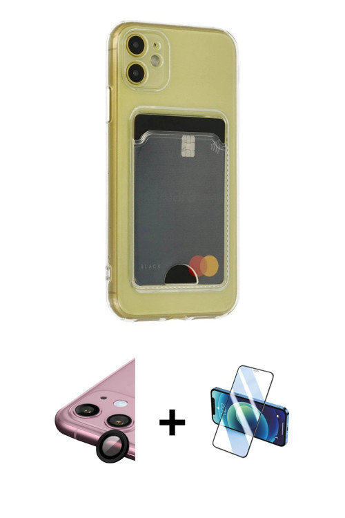 iPhone 11 Kılıf Doruk Klasik Koleksiyonu - Siyah 3D Antistatik Cam Ekran Koruyucu + Siyah Raze