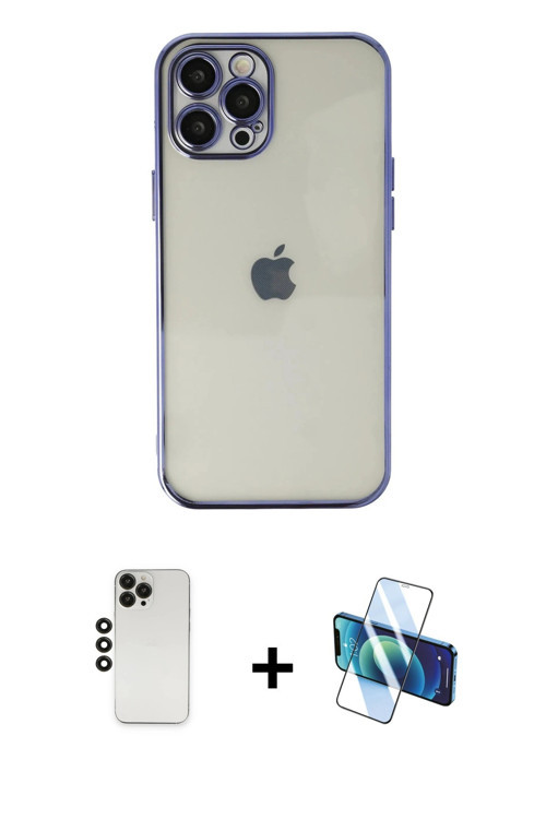 iPhone 12 Pro Kılıf Vadi Minimal - Siyah 3D Antistatik Seramik Nano Ekran Koruyucu + Siyah Shin