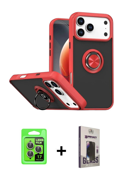 iPhone 17 Pro Kılıf Yörünge Çizgi - Siyah Bilvis Hayalet Cam Ekran Koruyucu + Gri Raze Metal Ka