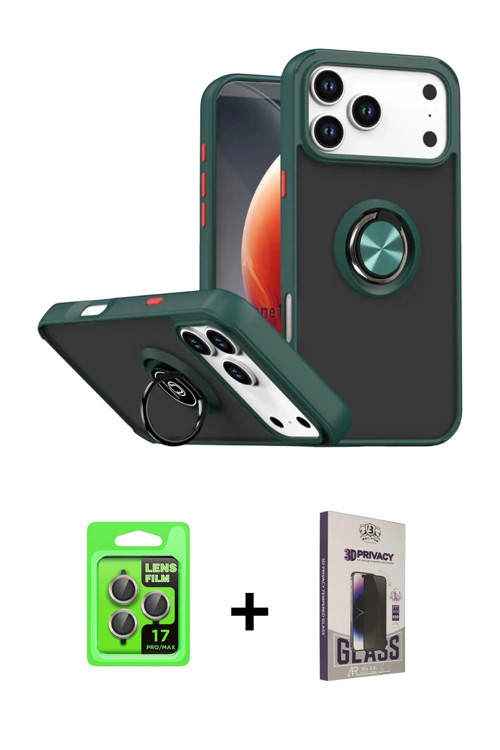iPhone 17 Pro Kılıf Yörünge Çizgi - Siyah Bilvis Hayalet Cam Ekran Koruyucu + Gri Raze Metal Ka