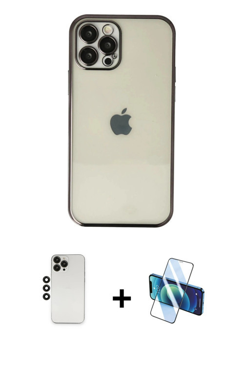 iPhone 12 Pro Kılıf Vadi Minimal - Siyah 3D Antistatik Seramik Nano Ekran Koruyucu + Siyah Shin
