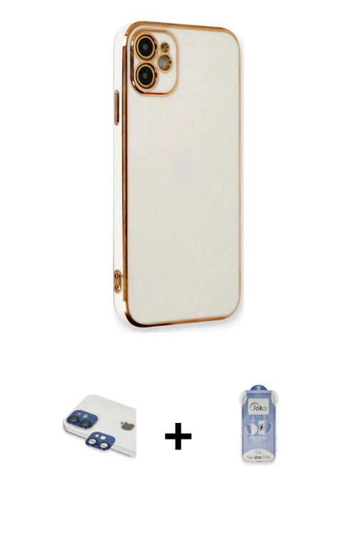 iPhone 11 Kılıf Yankı Serisi - Siyah Joko Magic 5D Cam + Lacivert Pers Alüminyum Kamera Lens