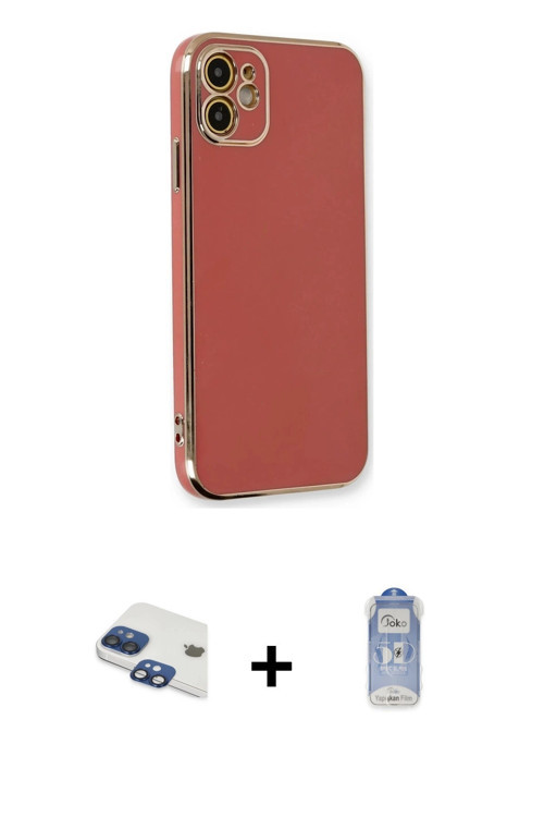 iPhone 11 Kılıf Yankı Serisi - Siyah Joko Magic 5D Cam + Lacivert Pers Alüminyum Kamera Lens
