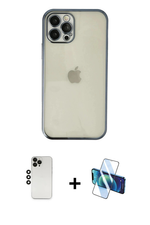 iPhone 12 Pro Kılıf Vadi Minimal - Siyah 3D Antistatik Seramik Nano Ekran Koruyucu + Siyah Shin