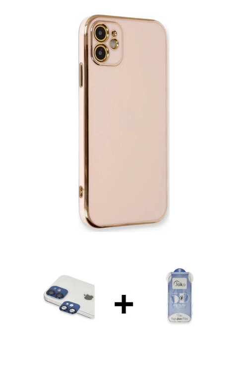 iPhone 11 Kılıf Yankı Serisi - Siyah Joko Magic 5D Cam + Lacivert Pers Alüminyum Kamera Lens