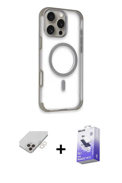 iPhone 14 Pro Max Kılıf Eksen Klasik Koleksiyonu - Siyah Bilvis 5in1 5D Magic Hayalet Cam Ekran