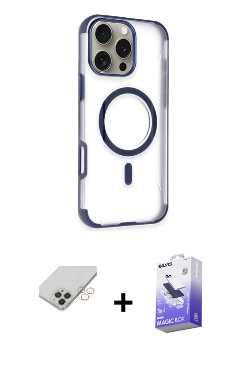 iPhone 14 Pro Max Kılıf Eksen Klasik Koleksiyonu - Siyah Bilvis 5in1 5D Magic Hayalet Cam Ekran