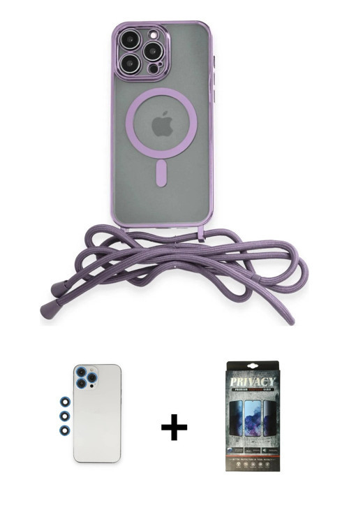 iPhone 12 Pro Kılıf Eksen Özel Seri - Siyah 34D Hayalet Izgaralı Cam + Mavi Shine Kamera Lens