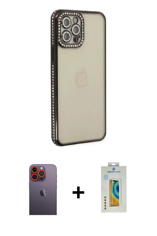 iPhone 12 Pro Kılıf Yörünge Koleksiyonu - Siyah Polymer Nano Ekran Koruyucu + Turuncu Neon Fosf