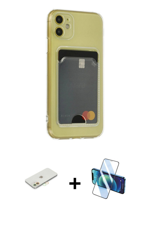 iPhone 11 Kılıf Doruk Klasik Koleksiyonu - Siyah 3D Antistatik Cam Ekran Koruyucu + Turuncu Ren