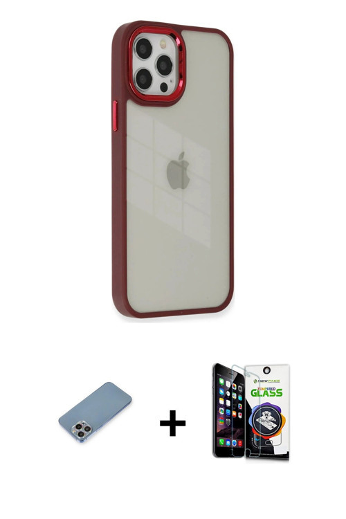 iPhone 12 Pro Max Kılıf Eksen Doku Prime - Şeffaf Temperli Cam Ekran Koruyucu + Gökkuşağı Shine