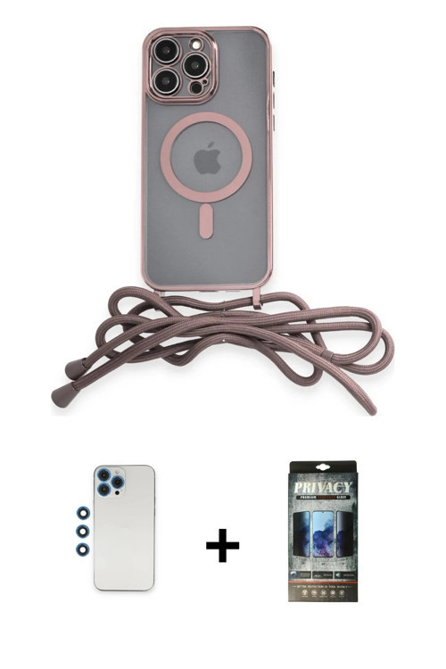 iPhone 12 Pro Kılıf Eksen Özel Seri - Siyah 34D Hayalet Izgaralı Cam + Mavi Shine Kamera Lens