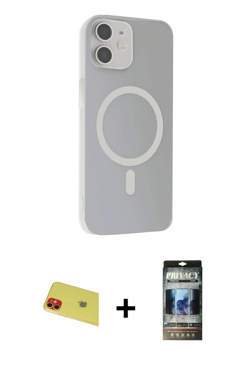 iPhone 11 Kılıf Çekirdek Modern Prime - Siyah 34D Hayalet Izgaralı Cam + Kırmızı Rainbow Kamera