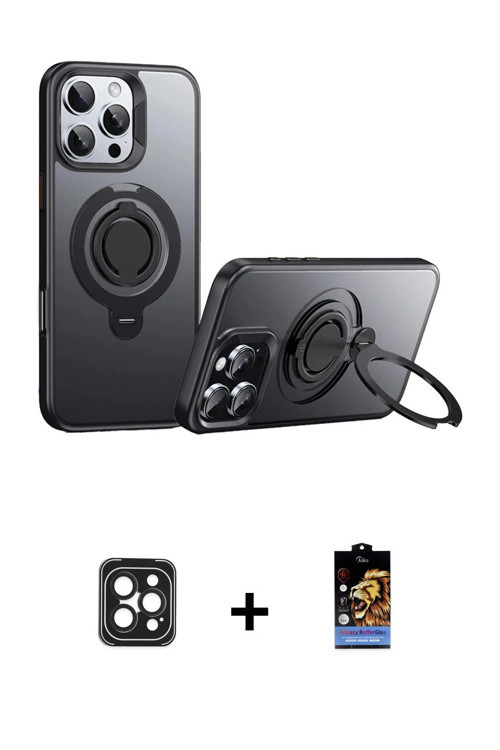iPhone 16 Pro Max Kılıf Zirve Çizgi Prime - Siyah Buffer Hayalet Cam Ekran Koruyucu + Siyah PVD