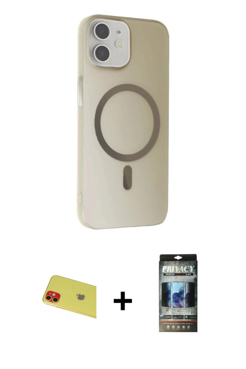 iPhone 11 Kılıf Çekirdek Modern Prime - Siyah 34D Hayalet Izgaralı Cam + Kırmızı Rainbow Kamera