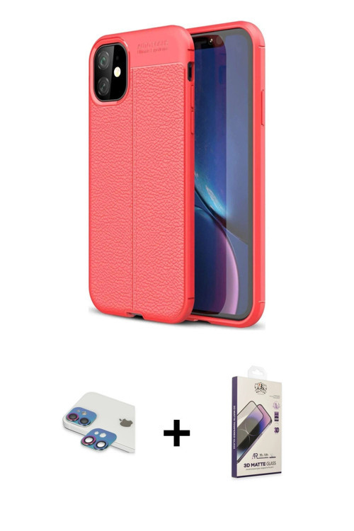 iPhone 11 Kılıf Doruk Klasik Özel Seri - Siyah Bilvis 3D Mat Cam Ekran Koruyucu + Gökkuşağı Per