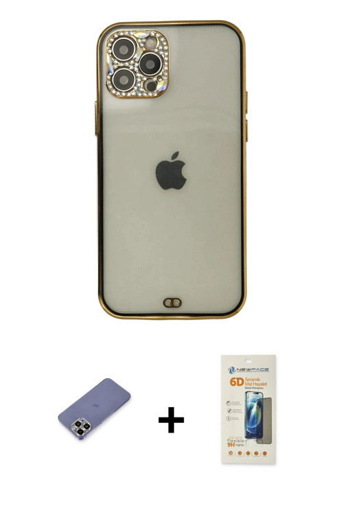 iPhone 12 Pro Max Kılıf Eksen Minimal Koleksiyonu - Siyah 6D Mat Seramik Hayalet Nano Ekran Kor