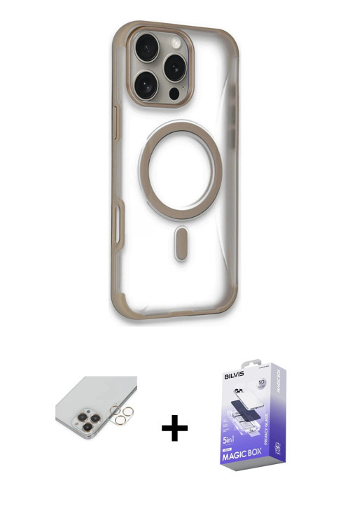iPhone 14 Pro Max Kılıf Eksen Klasik Koleksiyonu - Siyah Bilvis 5in1 5D Magic Hayalet Cam Ekran