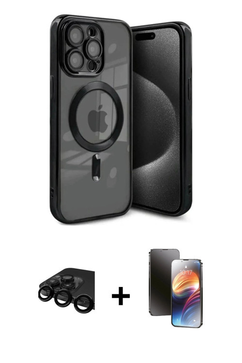 iPhone 15 Pro Max Kılıf Nova Işık Özel Seri - Siyah 3D Antistatik Mat Seramik Nano Ekran Koruyu