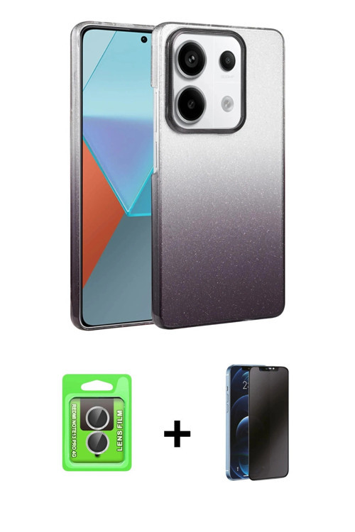 Redmi Note 13 Pro 4G Kılıf Kıvılcım Minimal Özel Seri - Siyah 3D Antistatik Hayalet Cam Ekran K