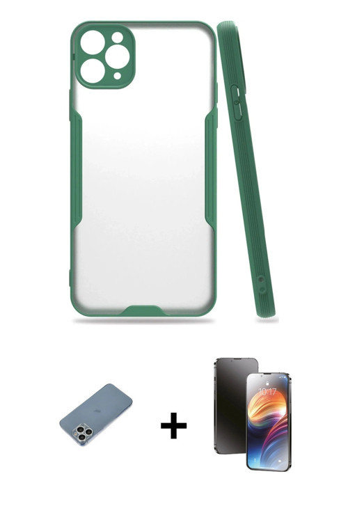 iPhone 11 Pro Kılıf Atlas Asil Serisi - Siyah 3D Antistatik Mat Seramik Nano Ekran Koruyucu + G