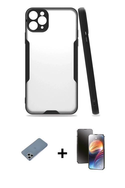 iPhone 11 Pro Kılıf Atlas Asil Serisi - Siyah 3D Antistatik Mat Seramik Nano Ekran Koruyucu + G